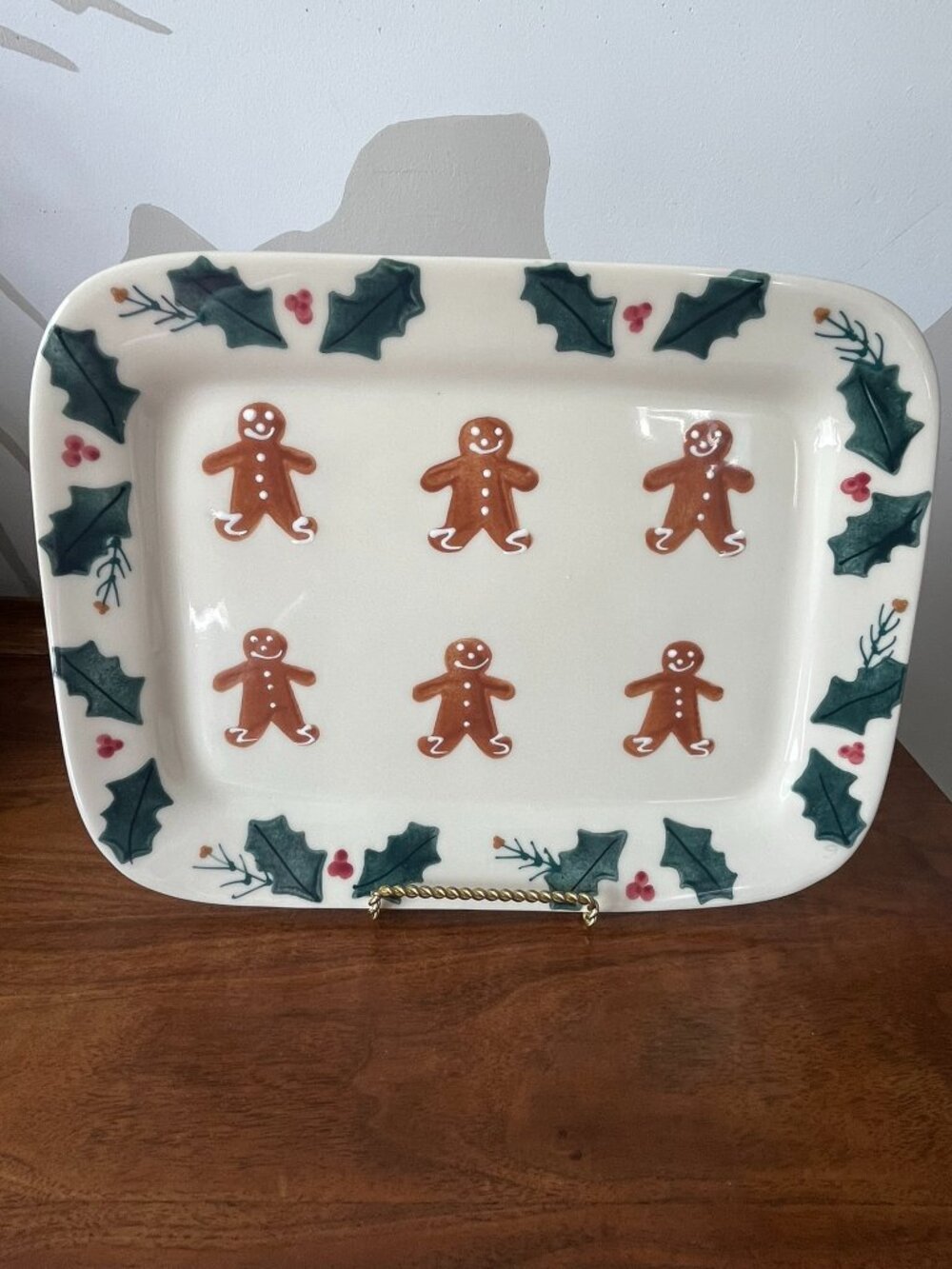 Vintage Hartstone Pottery Christmas Platter Cookie Plate Gingerbread Holly 1995